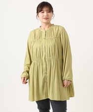 OLEKA05099 eur3(エウルキューブ) 【大きいサイズ】サテンギャザーチュニック イエロー(25)