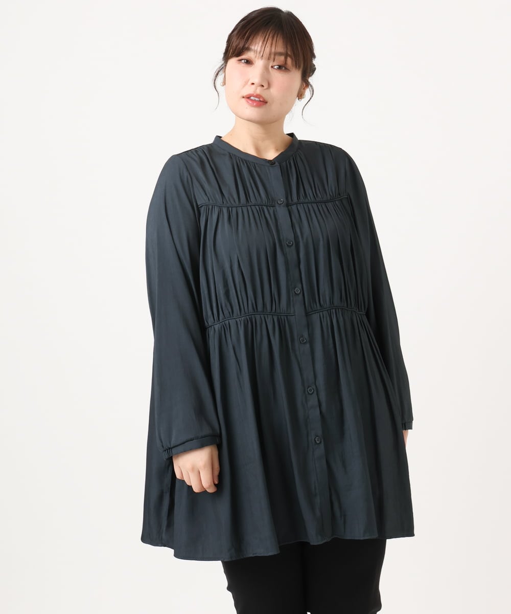 OLEKA05099 eur3(エウルキューブ) 【大きいサイズ】サテンギャザーチュニック ネイビー(57)