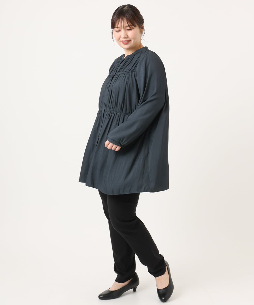 OLEKA05099 eur3(エウルキューブ) 【大きいサイズ】サテンギャザーチュニック ネイビー(57)
