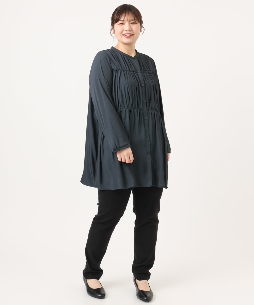 OLEKA05099 eur3(エウルキューブ) 【大きいサイズ】サテンギャザーチュニック ネイビー(57)
