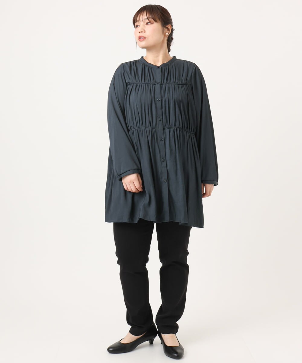 OLEKA05099 eur3(エウルキューブ) 【大きいサイズ】サテンギャザーチュニック ネイビー(57)