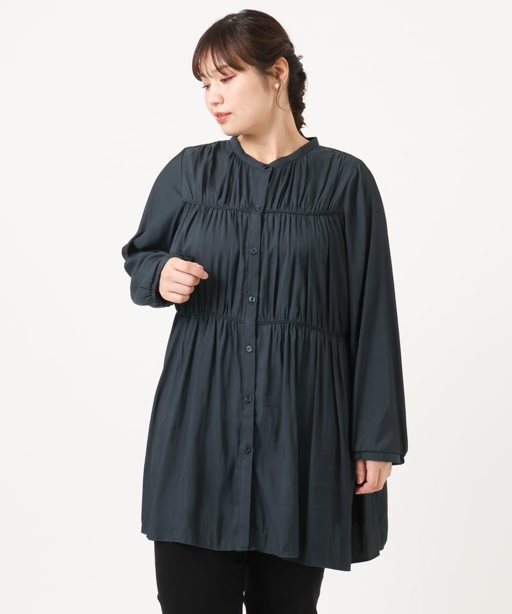 OLEKA05099 eur3(エウルキューブ) 【大きいサイズ】サテンギャザーチュニック ネイビー(57)