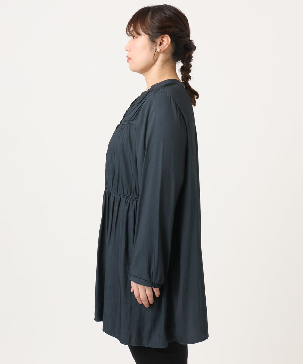 OLEKA05099 eur3(エウルキューブ) 【大きいサイズ】サテンギャザーチュニック ネイビー(57)