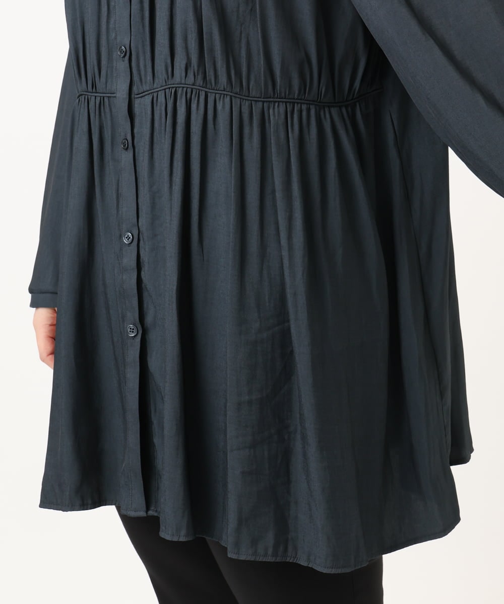 OLEKA05099 eur3(エウルキューブ) 【大きいサイズ】サテンギャザーチュニック ネイビー(57)