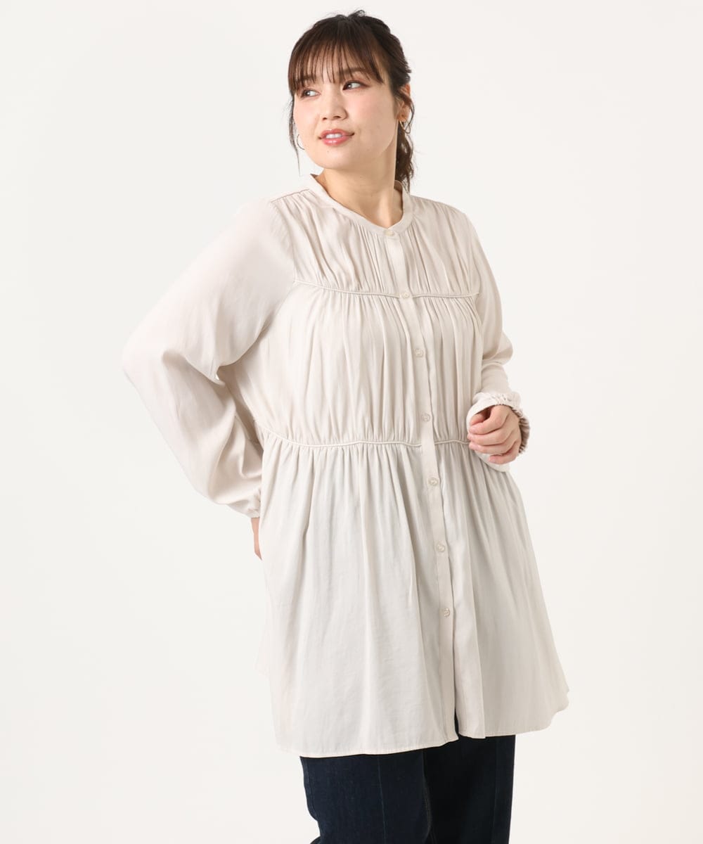 OLEKA05099 eur3(エウルキューブ) 【大きいサイズ】サテンギャザーチュニック アイボリー(80)