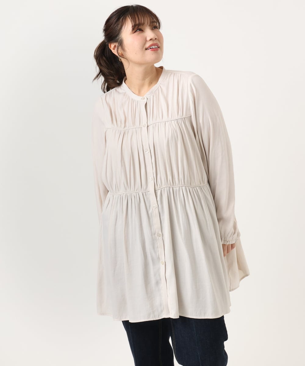 OLEKA05099 eur3(エウルキューブ) 【大きいサイズ】サテンギャザーチュニック アイボリー(80)