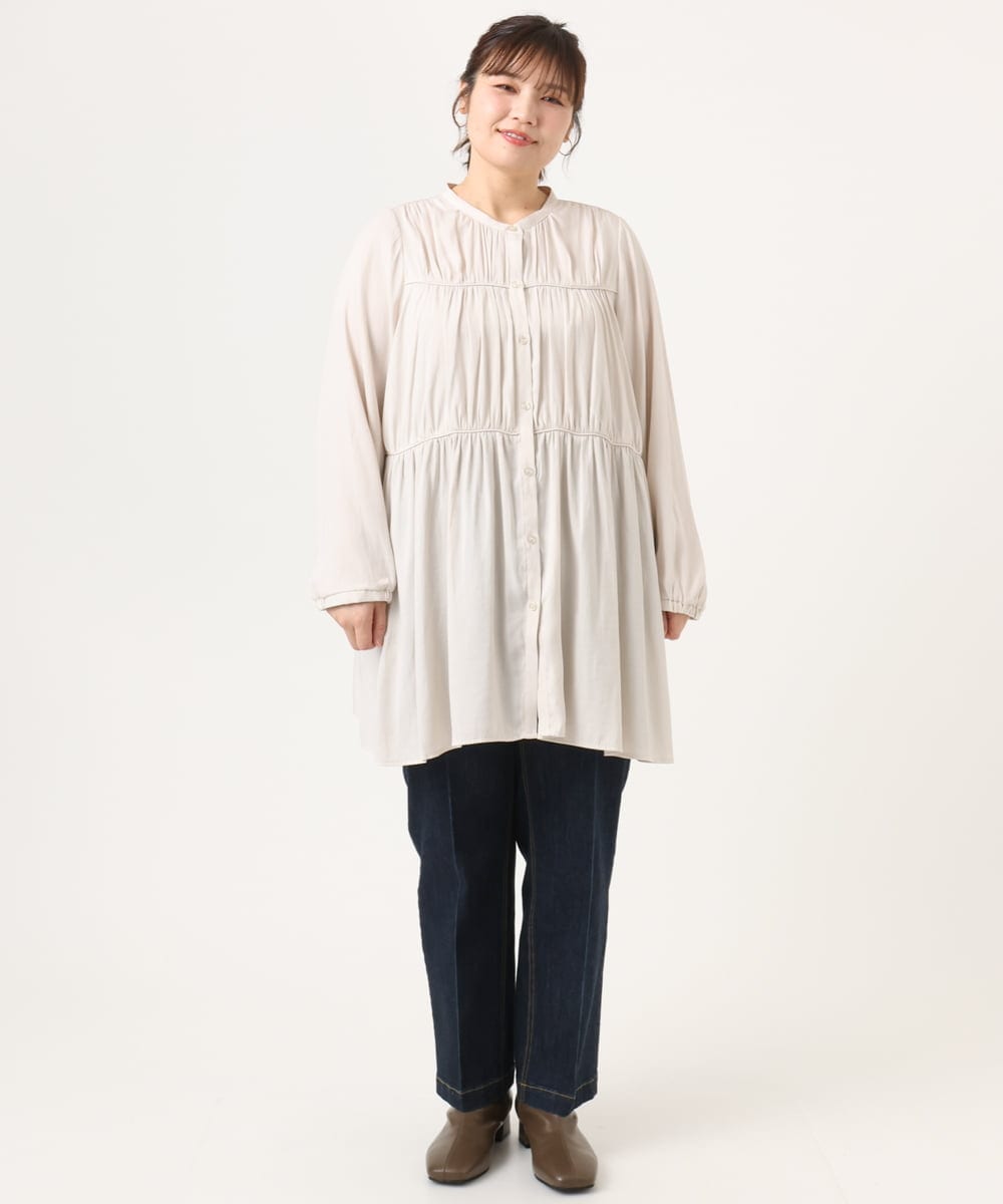 OLEKA05099 eur3(エウルキューブ) 【大きいサイズ】サテンギャザーチュニック アイボリー(80)