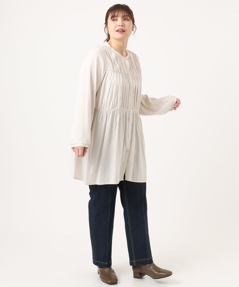OLEKA05099 eur3(エウルキューブ) 【大きいサイズ】サテンギャザーチュニック アイボリー(80)