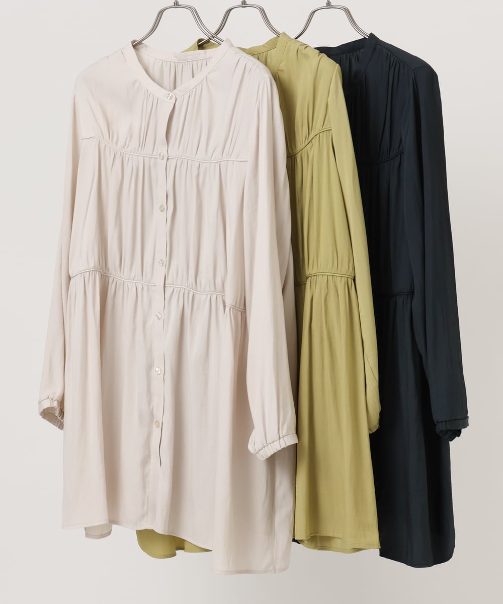 OLEKA05099 eur3(エウルキューブ) 【大きいサイズ】サテンギャザーチュニック アイボリー(80)