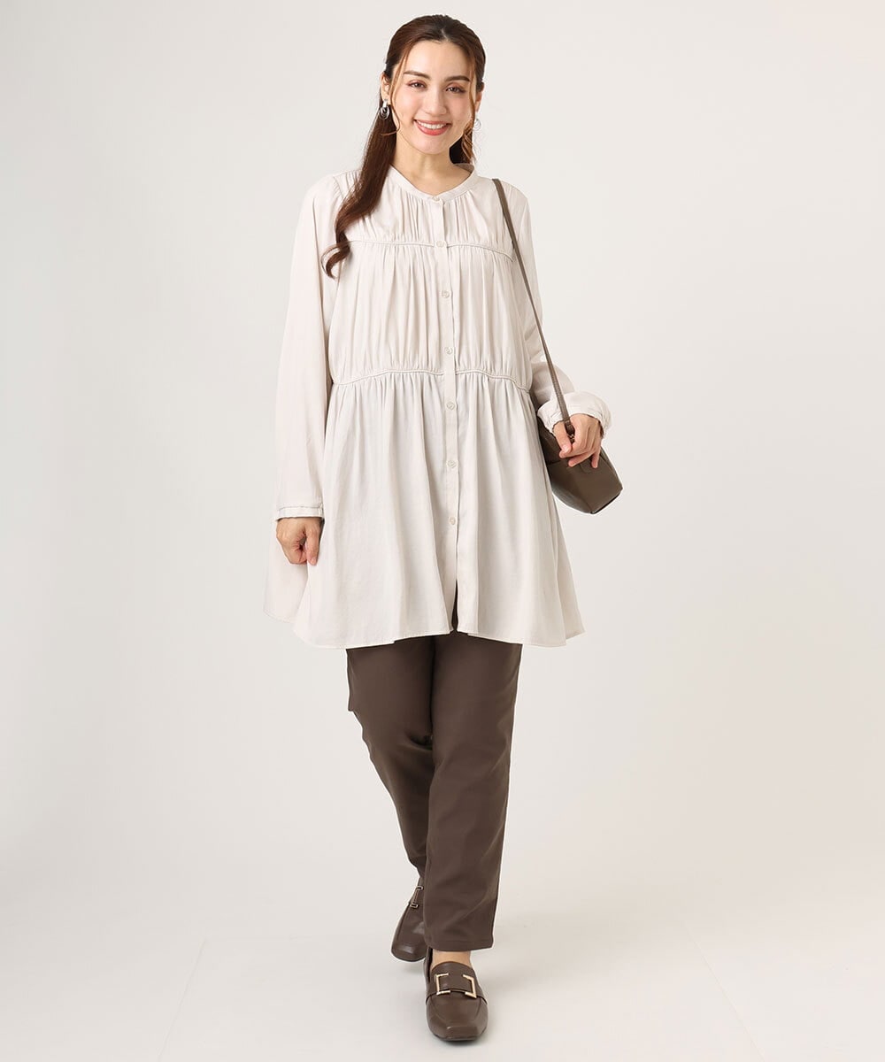 OLEKA05099 eur3(エウルキューブ) 【大きいサイズ】サテンギャザーチュニック アイボリー(80)