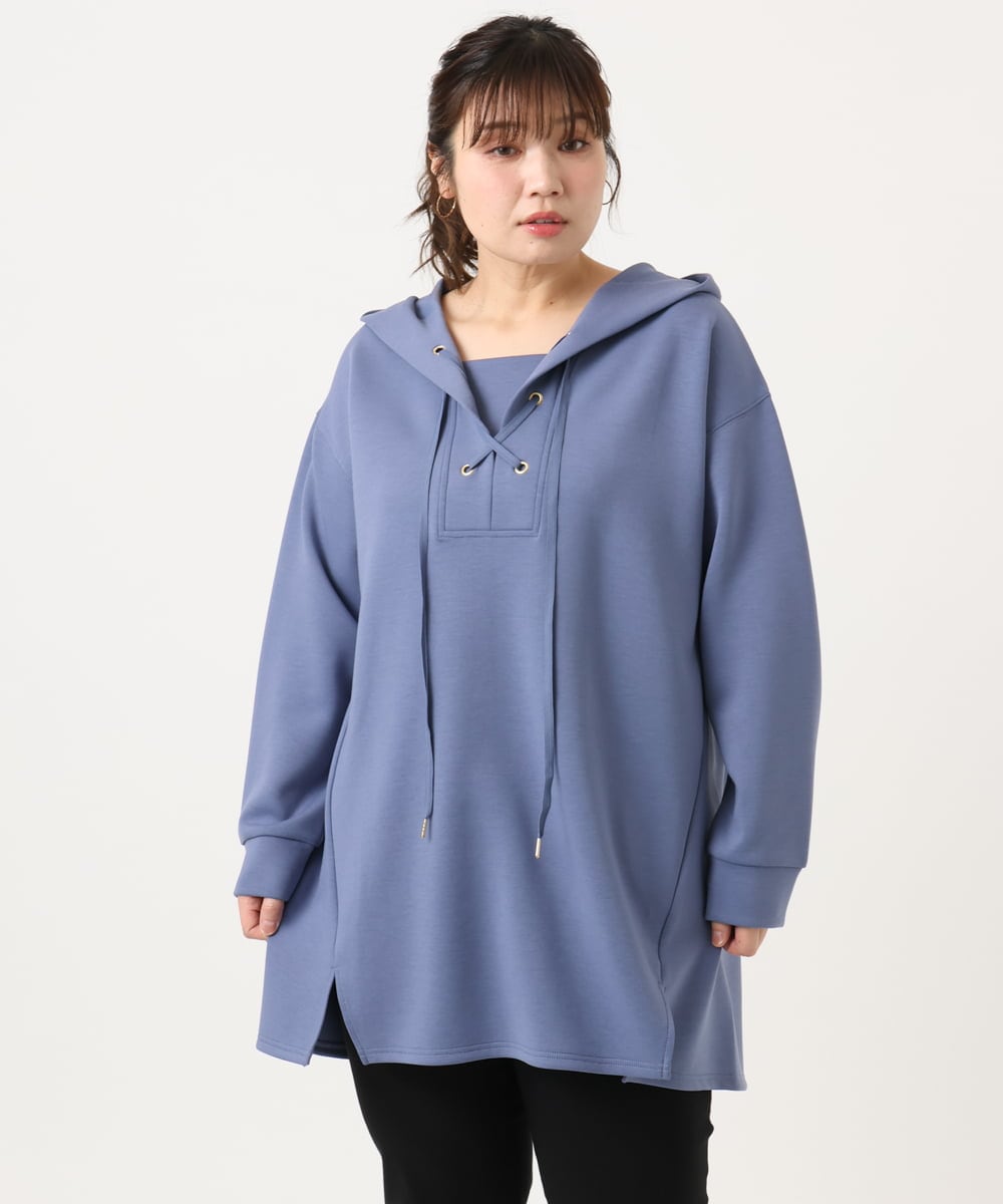 OLEKA06099 eur3(エウルキューブ) 【大きいサイズ】レースアップダンボールフーディー ブルー(55)