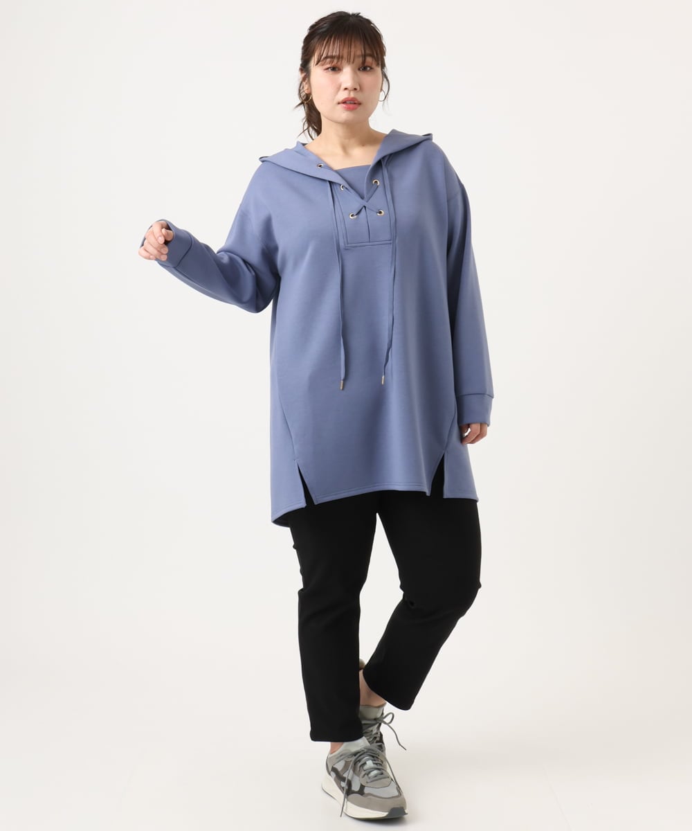 OLEKA06099 eur3(エウルキューブ) 【大きいサイズ】レースアップダンボールフーディー ブルー(55)