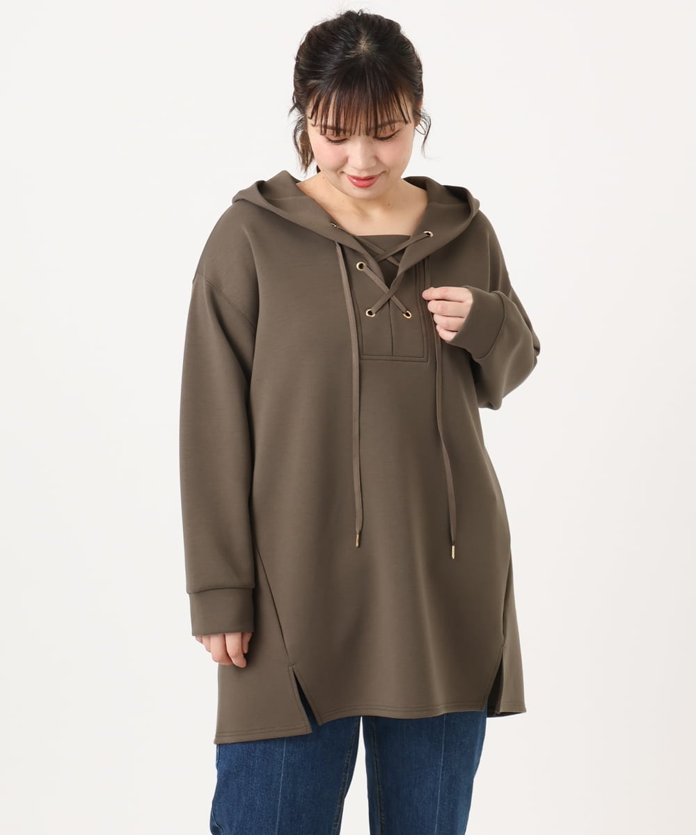 OLEKA06099 eur3(エウルキューブ) 【大きいサイズ】レースアップダンボールフーディー ブラウン(87)