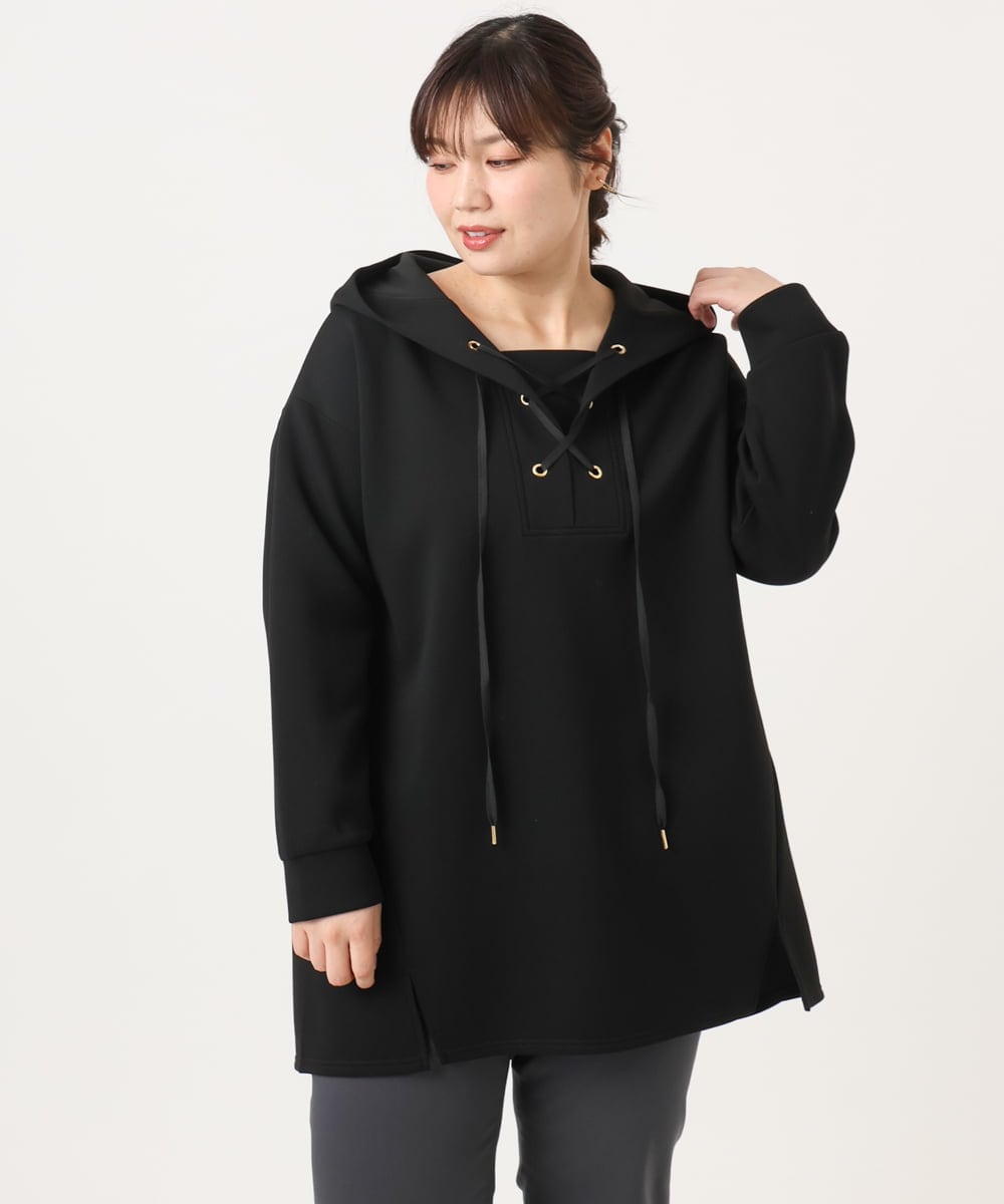 OLEKA06099 eur3(エウルキューブ) 【大きいサイズ】レースアップダンボールフーディー ブラック(94)