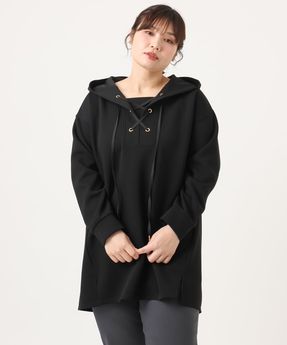 OLEKA06099 eur3(エウルキューブ) 【大きいサイズ】レースアップダンボールフーディー ブラック(94)