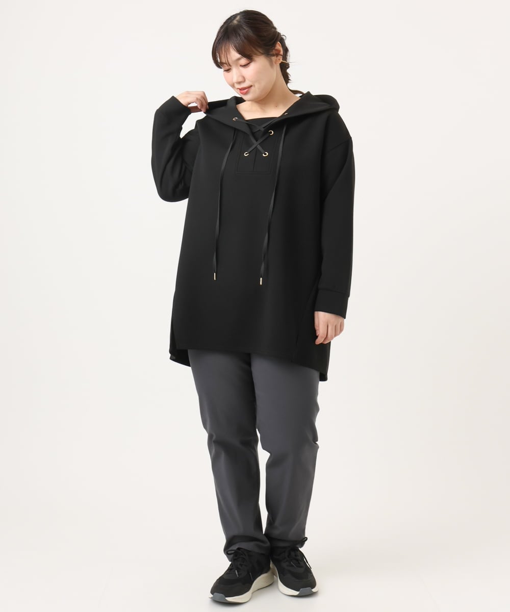 OLEKA06099 eur3(エウルキューブ) 【大きいサイズ】レースアップダンボールフーディー ブラック(94)