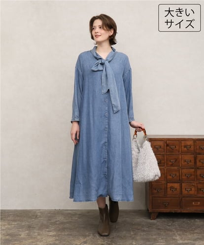 OLEKD06139 eur3 【大きいサイズ】ケミカルウォッシュデニムボウドレス