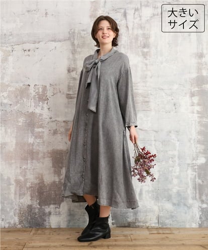 OLEKD06139 eur3 【大きいサイズ】ケミカルウォッシュデニムボウドレス