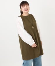 OLELA19079 eur3(エウルキューブ) 【大きいサイズ】異素材チュニック カーキ(36)