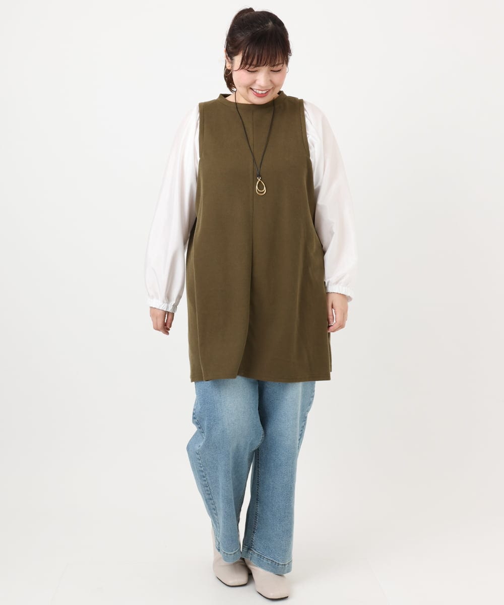 OLELA19079 eur3(エウルキューブ) 【大きいサイズ】異素材チュニック カーキ(36)
