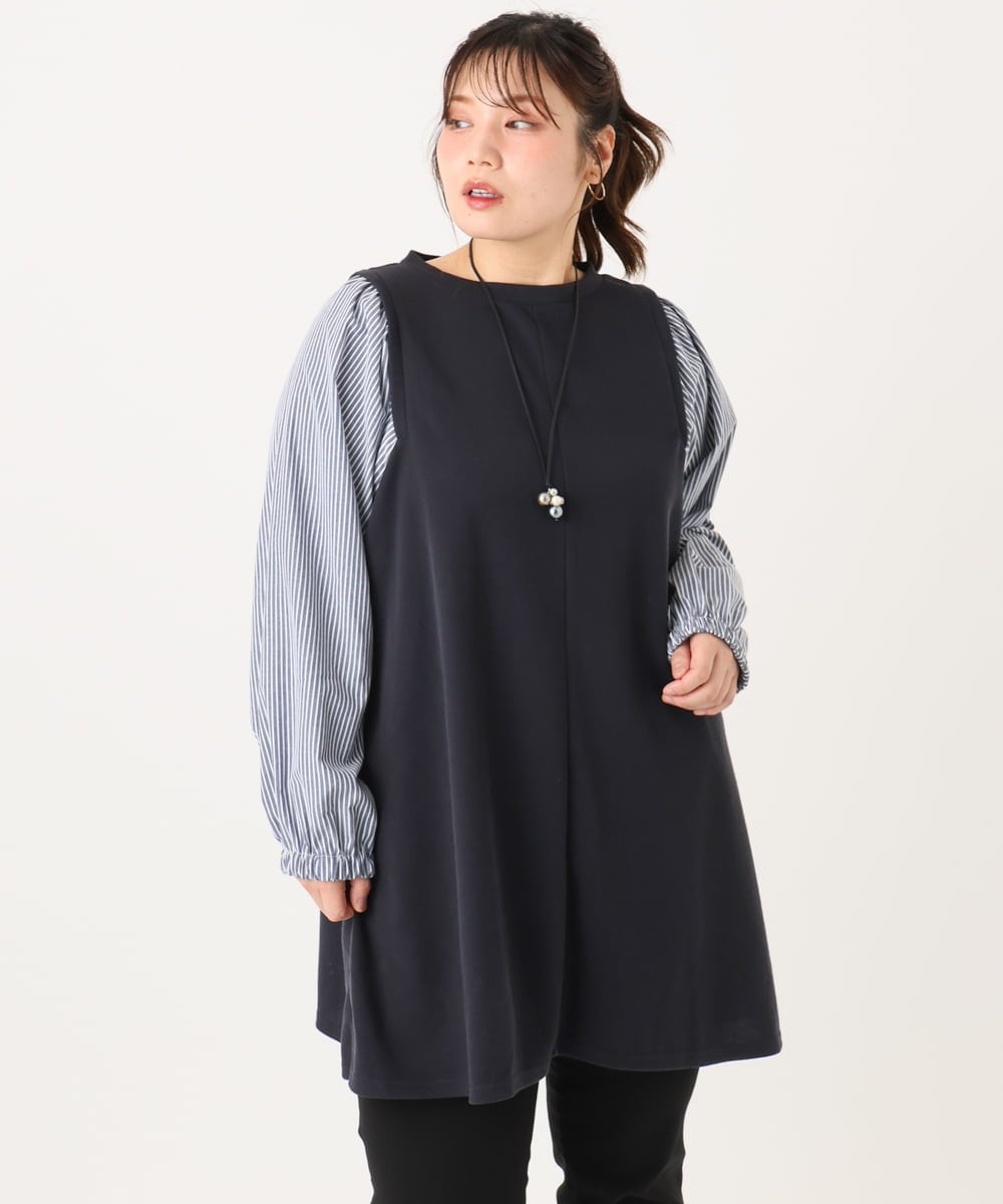 OLELA19079 eur3(エウルキューブ) 【大きいサイズ】異素材チュニック ネイビー(57)