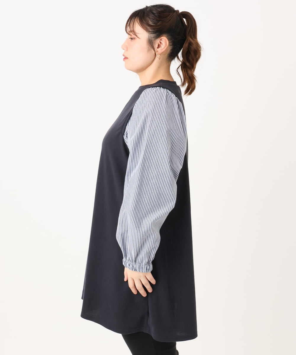 OLELA19079 eur3(エウルキューブ) 【大きいサイズ】異素材チュニック ネイビー(57)