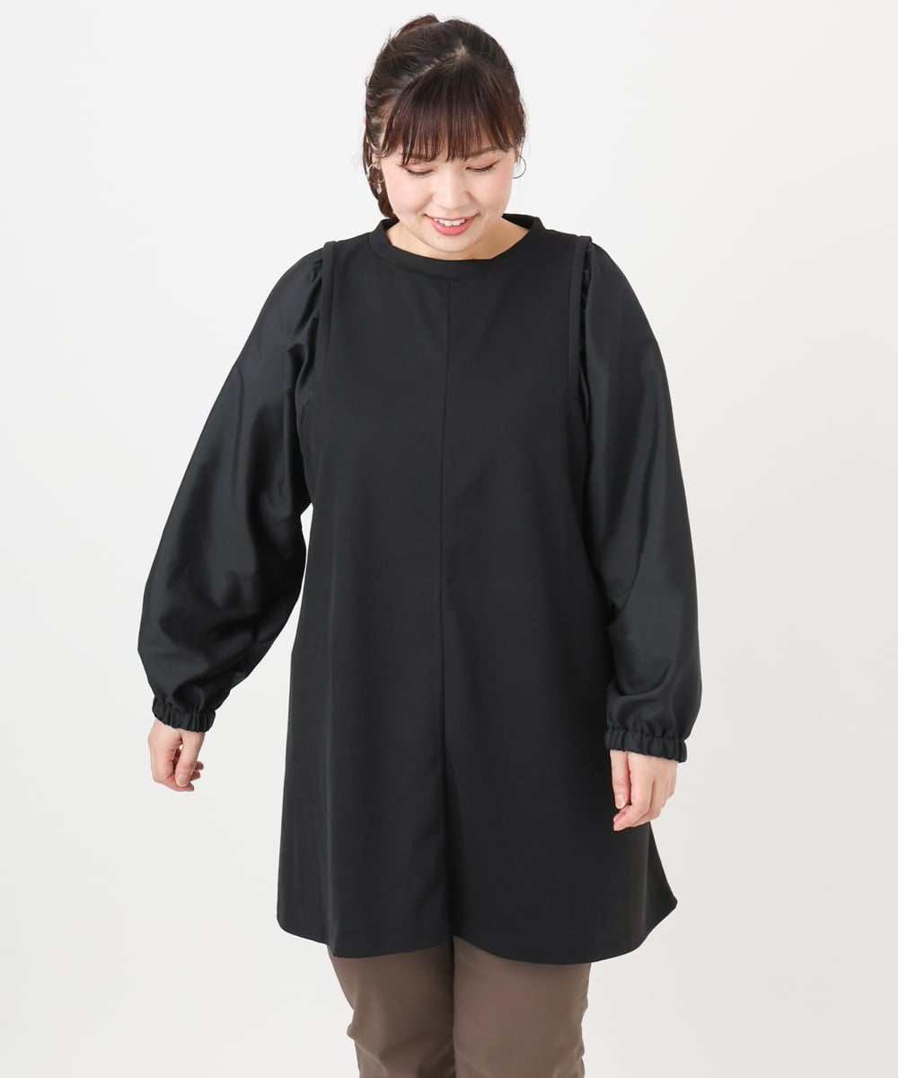 OLELA19079 eur3(エウルキューブ) 【大きいサイズ】異素材チュニック ブラック(94)