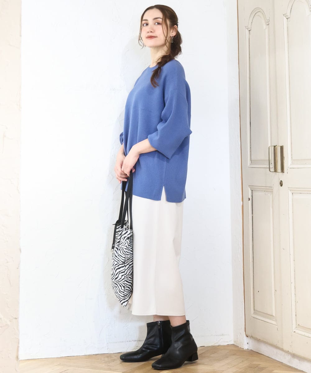 OLFAD04054 eur3(エウルキューブ) 【大きいサイズ】サイドスリットカラーニット ブルー(55)
