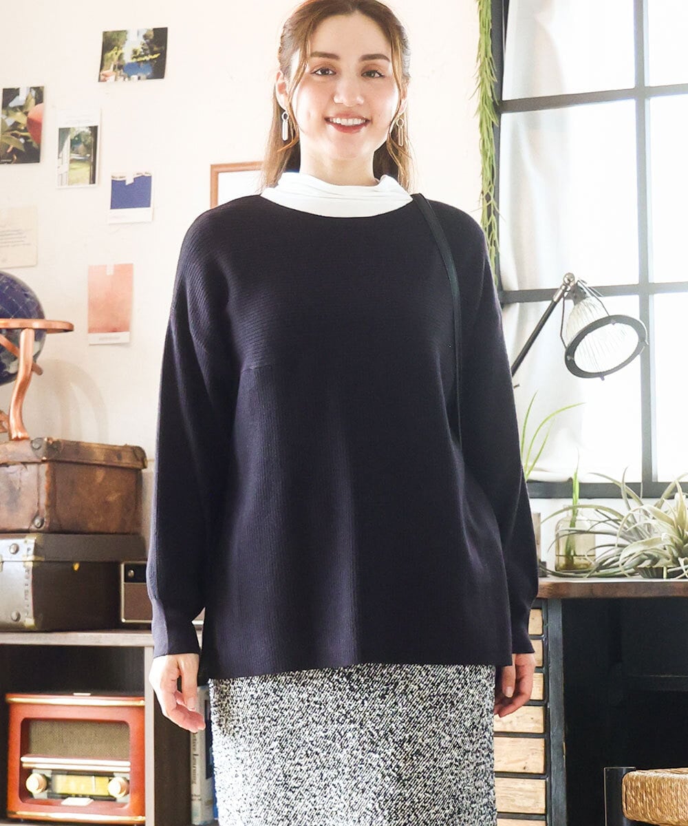 OLFAD04054 eur3(エウルキューブ) 【大きいサイズ】サイドスリットカラーニット ブラック(94)
