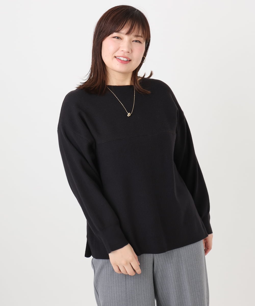 OLFAD04054 eur3(エウルキューブ) 【大きいサイズ】サイドスリットカラーニット ブラック(94)