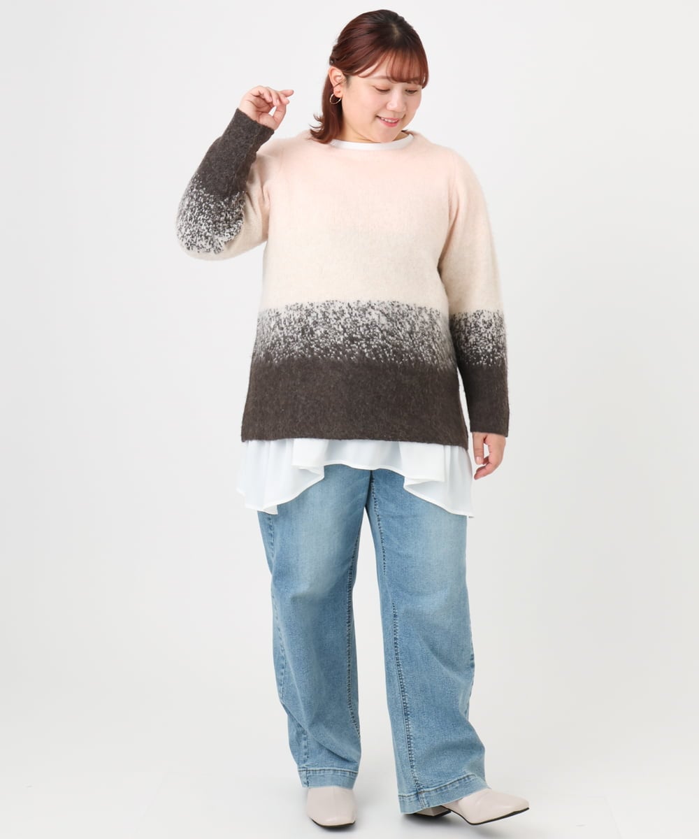 OLFBD15109 eur3(エウルキューブ) 【大きいサイズ】グラデーションシャギーニット ダークブラウン(87)