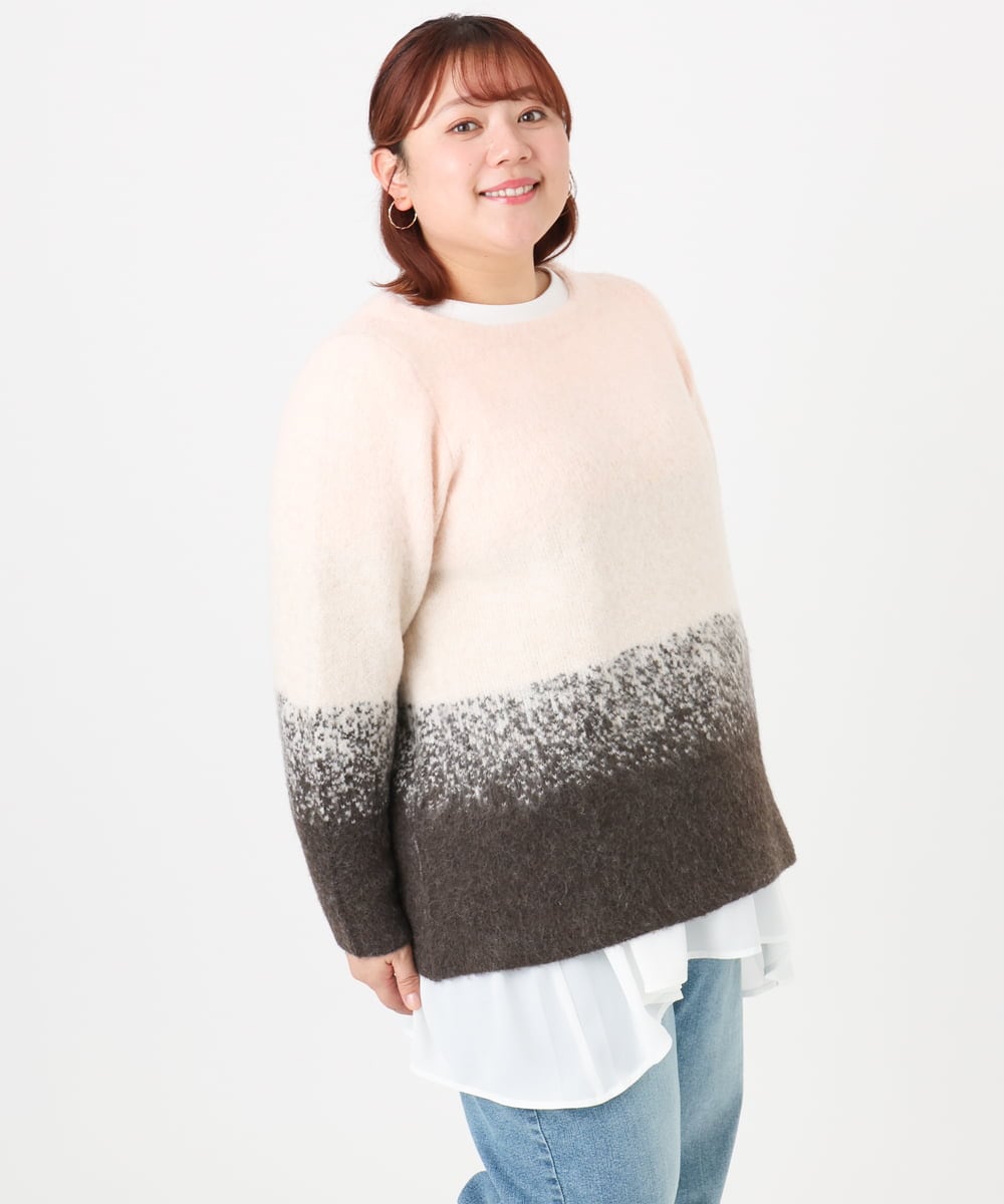 OLFBD15109 eur3(エウルキューブ) 【大きいサイズ】グラデーションシャギーニット ダークブラウン(87)