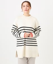 OLFBD16089 eur3(エウルキューブ) 【大きいサイズ】パネルボーダー配色ラインニット アイボリー(80)