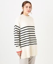 OLFBD16089 eur3(エウルキューブ) 【大きいサイズ】パネルボーダー配色ラインニット アイボリー(80)