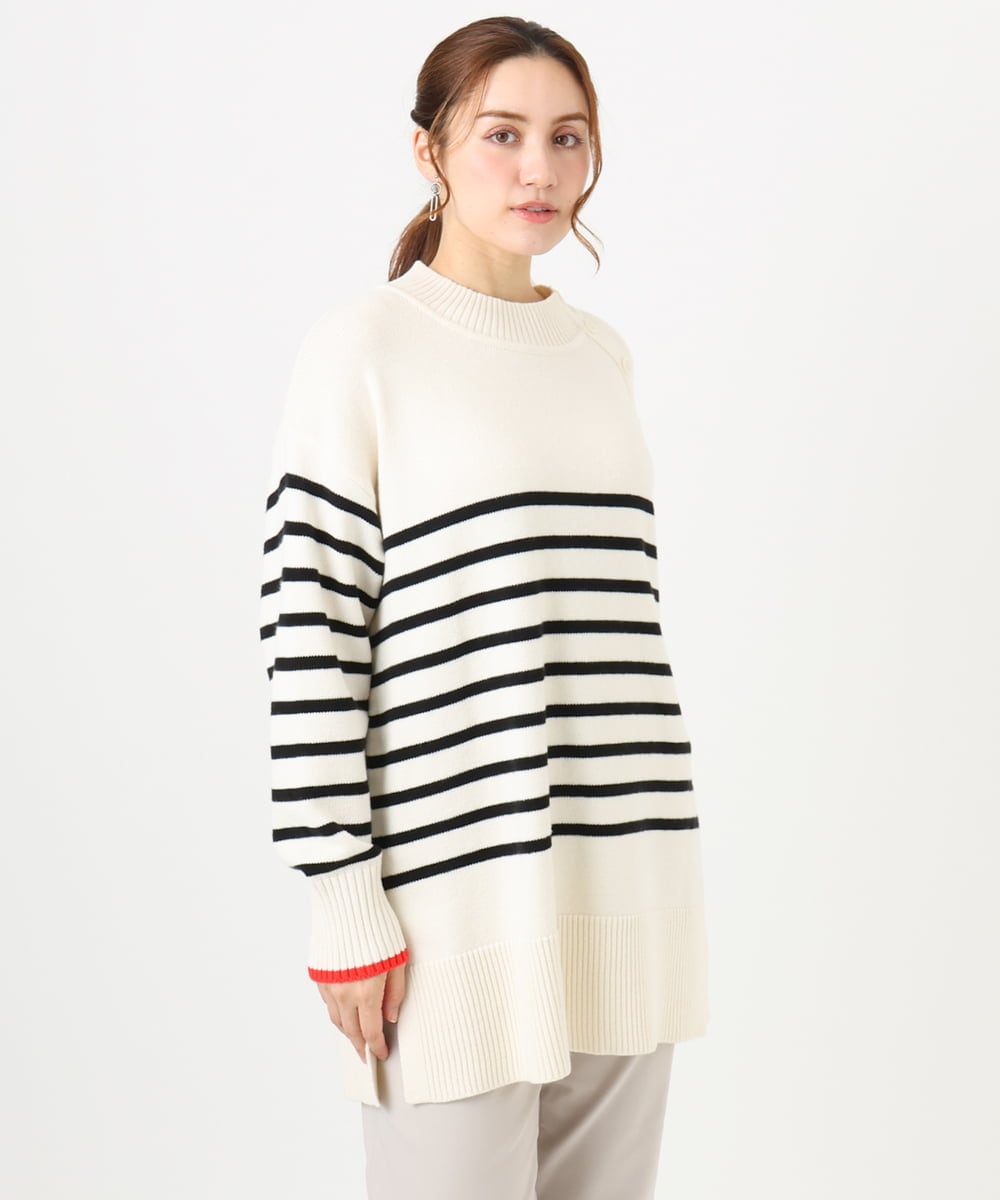 OLFBD16089 eur3(エウルキューブ) 【大きいサイズ】パネルボーダー配色ラインニット アイボリー(80)