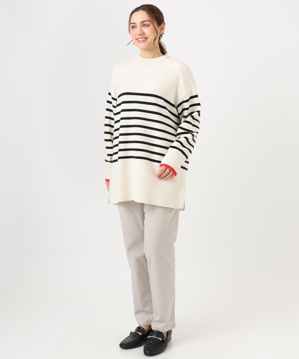 OLFBD16089 eur3(エウルキューブ) 【大きいサイズ】パネルボーダー配色ラインニット アイボリー(80)