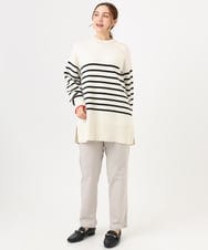 OLFBD16089 eur3(エウルキューブ) 【大きいサイズ】パネルボーダー配色ラインニット アイボリー(80)