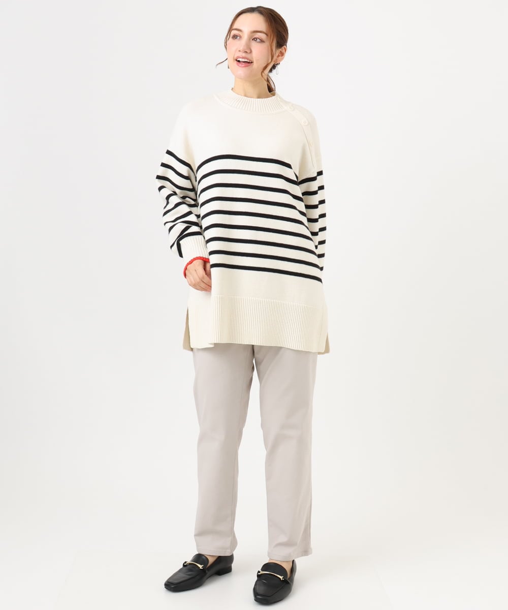 OLFBD16089 eur3(エウルキューブ) 【大きいサイズ】パネルボーダー配色ラインニット アイボリー(80)