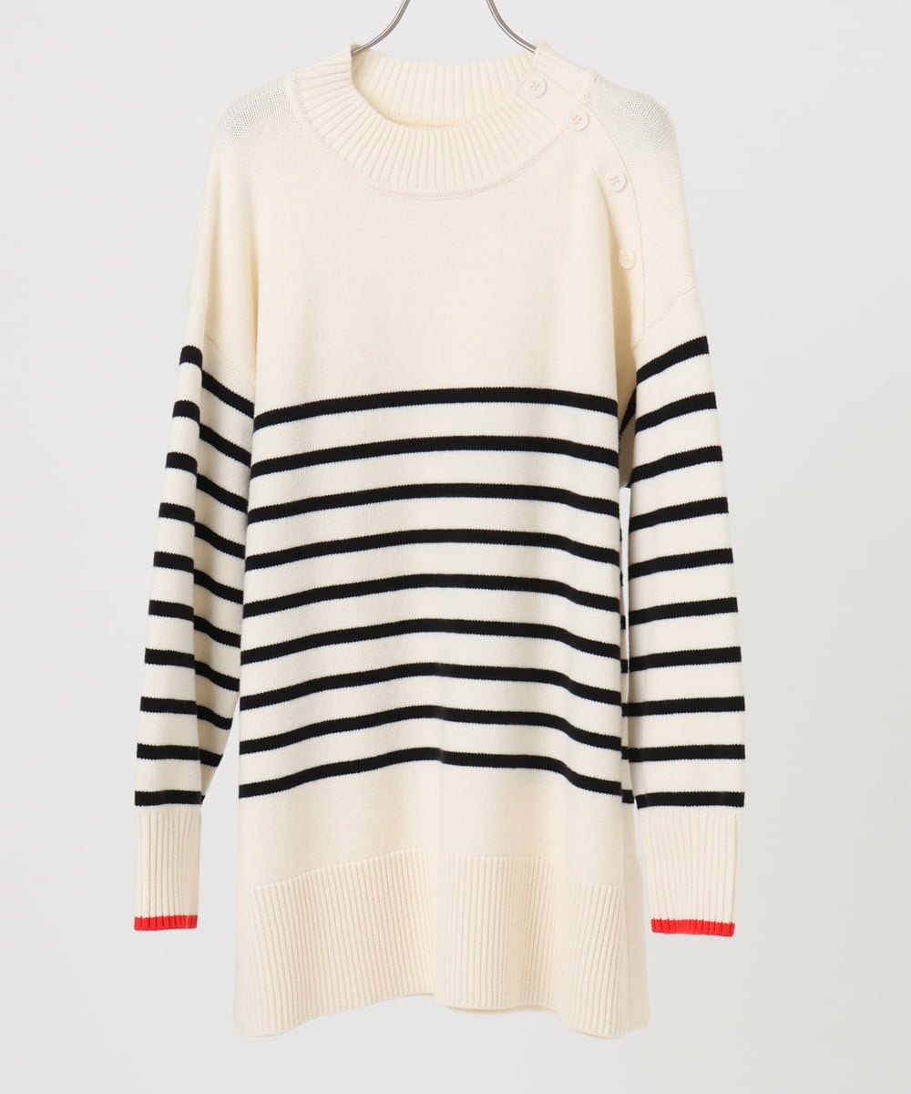 OLFBD16089 eur3(エウルキューブ) 【大きいサイズ】パネルボーダー配色ラインニット アイボリー(80)