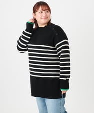 OLFBD16089 eur3(エウルキューブ) 【大きいサイズ】パネルボーダー配色ラインニット ブラック(94)