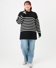 OLFBD16089 eur3(エウルキューブ) 【大きいサイズ】パネルボーダー配色ラインニット ブラック(94)