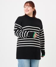 OLFBD16089 eur3(エウルキューブ) 【大きいサイズ】パネルボーダー配色ラインニット ブラック(94)