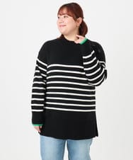OLFBD16089 eur3(エウルキューブ) 【大きいサイズ】パネルボーダー配色ラインニット ブラック(94)