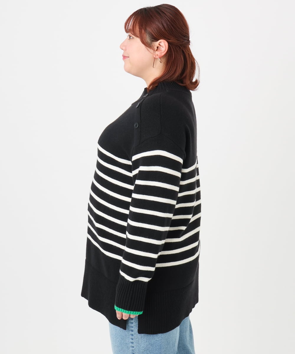 OLFBD16089 eur3(エウルキューブ) 【大きいサイズ】パネルボーダー配色ラインニット ブラック(94)