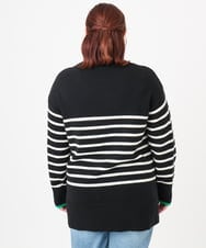 OLFBD16089 eur3(エウルキューブ) 【大きいサイズ】パネルボーダー配色ラインニット ブラック(94)