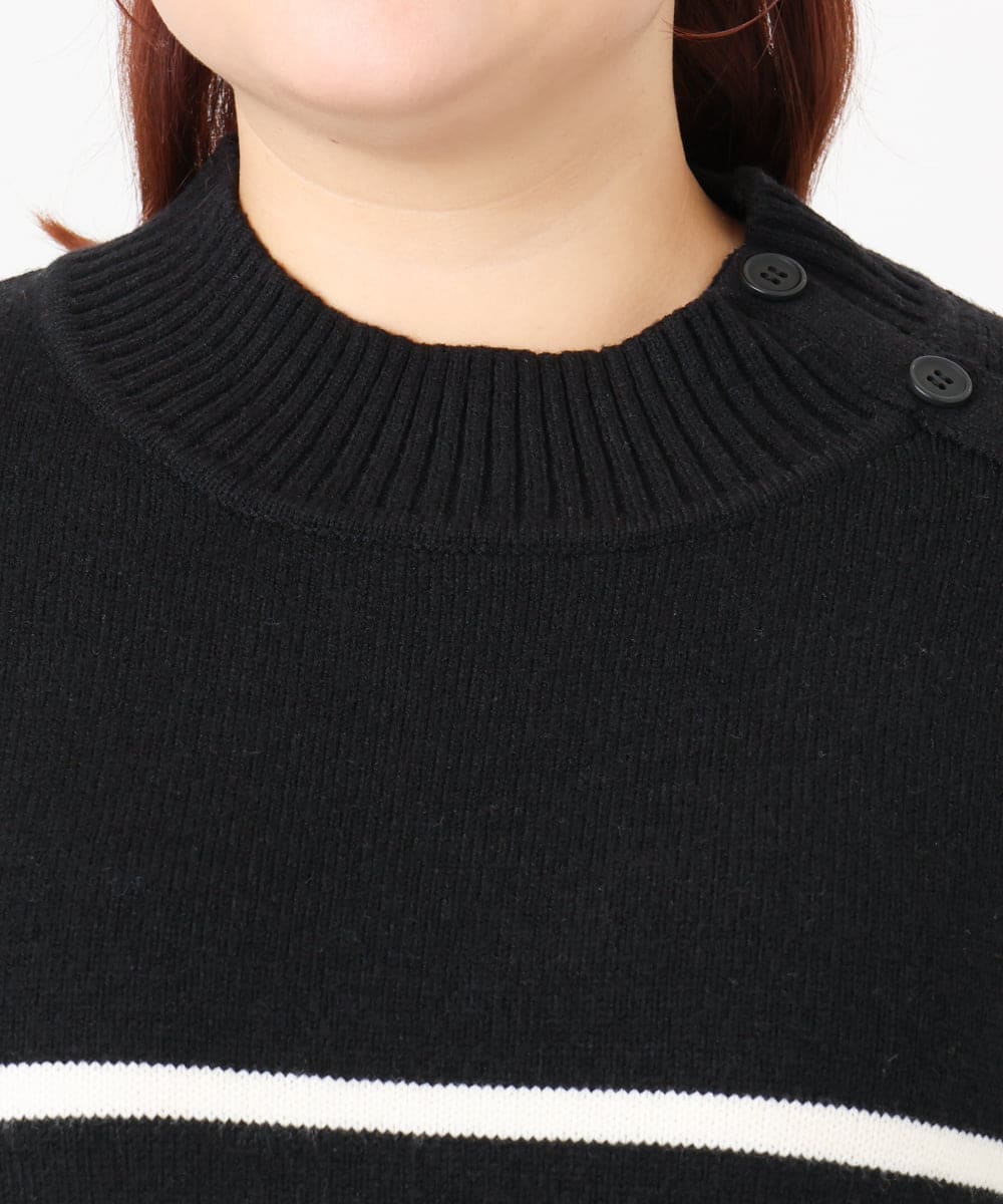 OLFBD16089 eur3(エウルキューブ) 【大きいサイズ】パネルボーダー配色ラインニット ブラック(94)