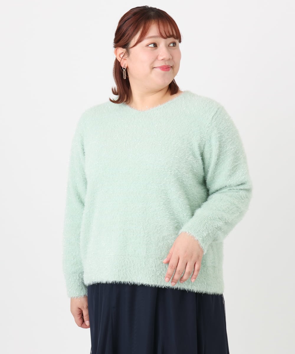 OLFBD17099 eur3(エウルキューブ) 【大きいサイズ】キラキラシャギーニット ライトグリーン(30)