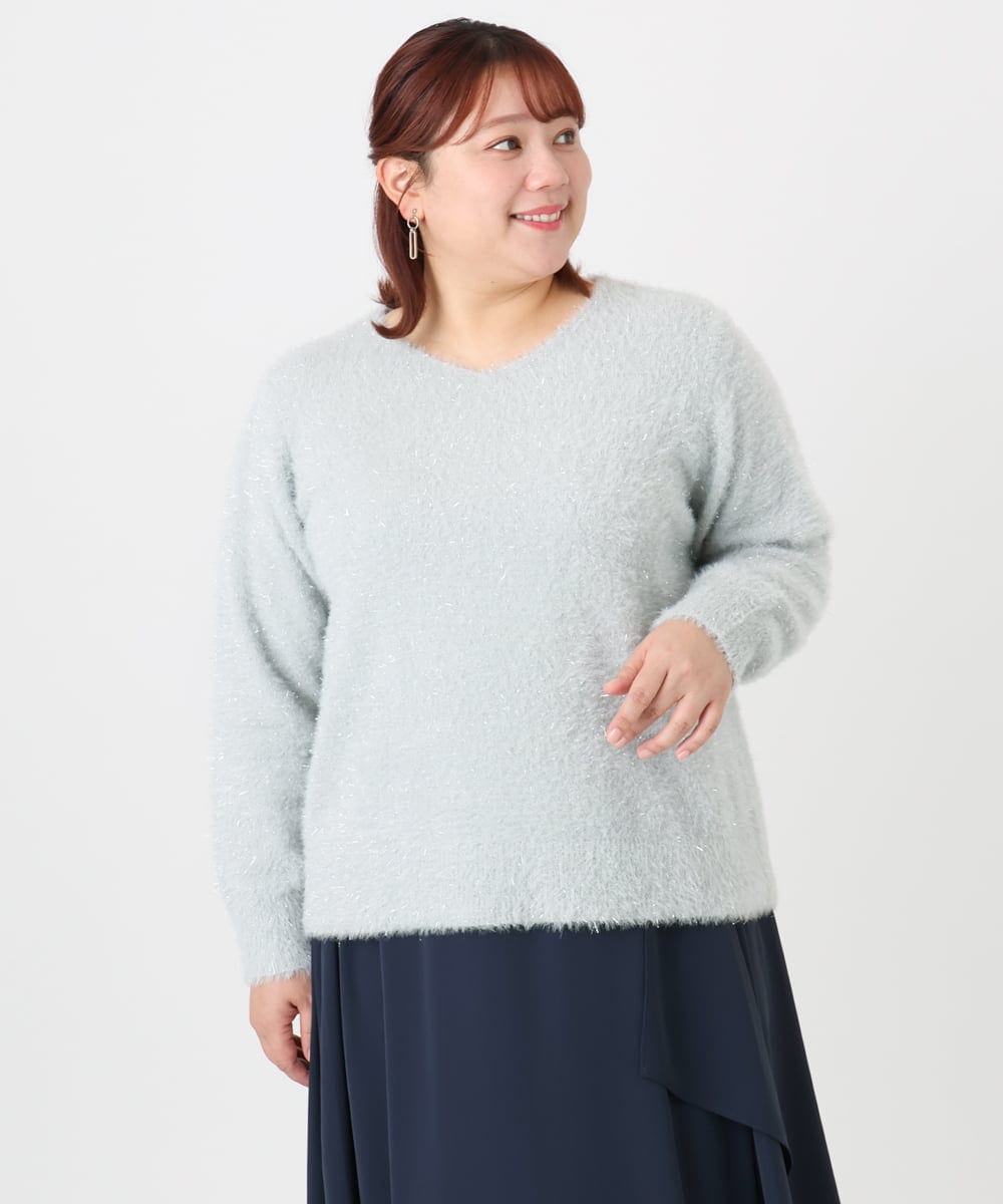 OLFBD17099 eur3(エウルキューブ) 【大きいサイズ】キラキラシャギーニット シルバー(96)