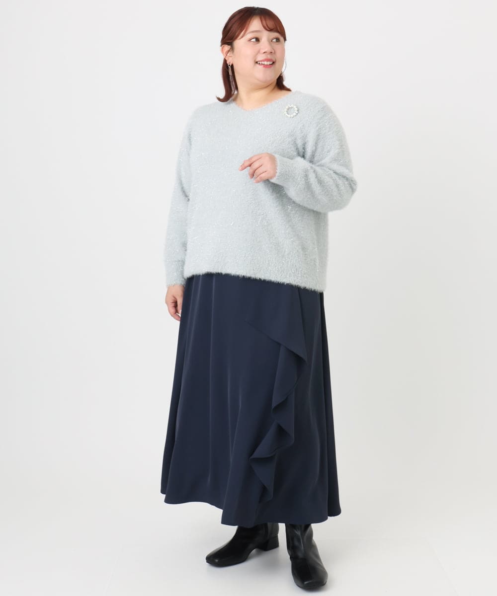 OLFBD17099 eur3(エウルキューブ) 【大きいサイズ】キラキラシャギーニット シルバー(96)