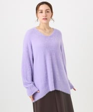 OLFBD19069 eur3(エウルキューブ) 【大きいサイズ/a.v.v×eur3】フェザーヤーンVネックニット ラベンダー(60)